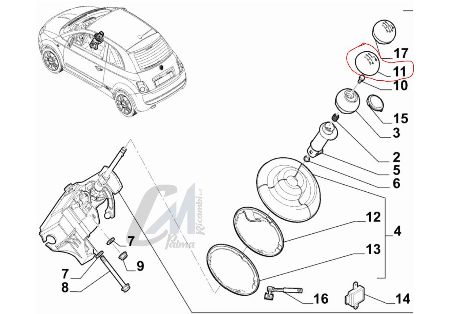 LENTE POMELLO CAMBIO FIAT 500 07-15 COD. 55346327 NUOVA ORIGINALE