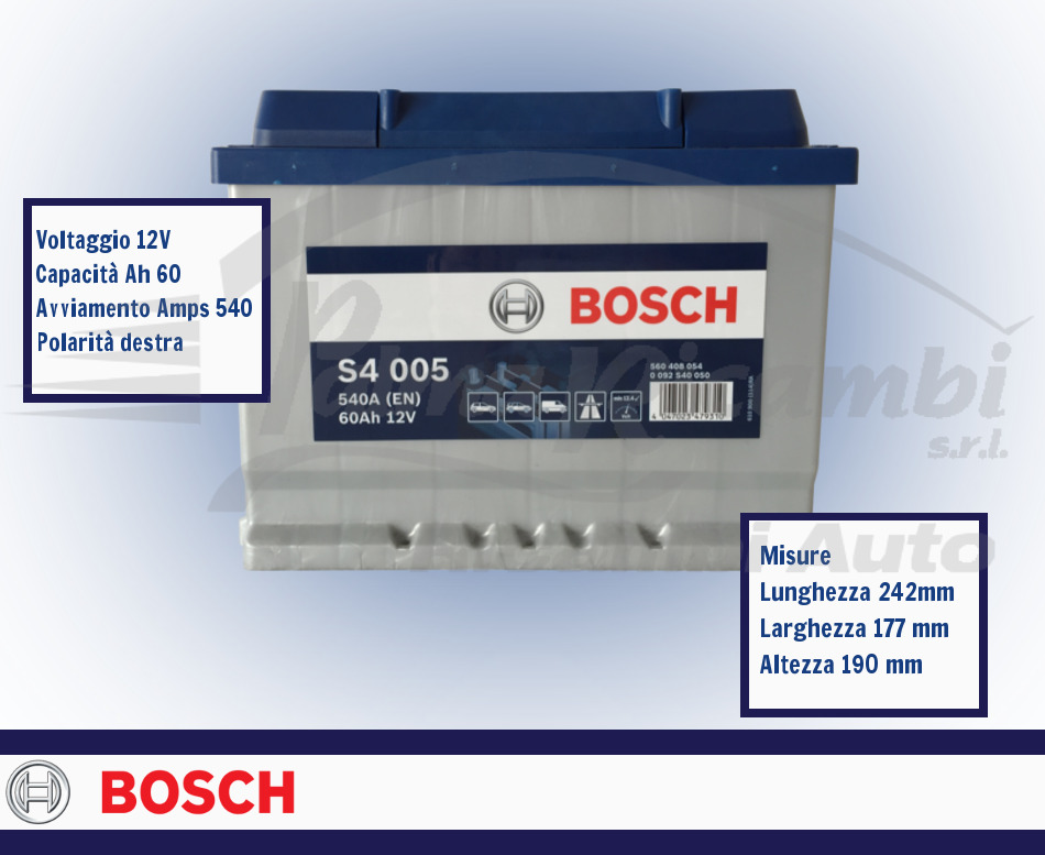 Bosch Batteria Auto 60AH Silver 0092S40050 540A Spunto Polo Positivo a –  Ricambi Auto 24