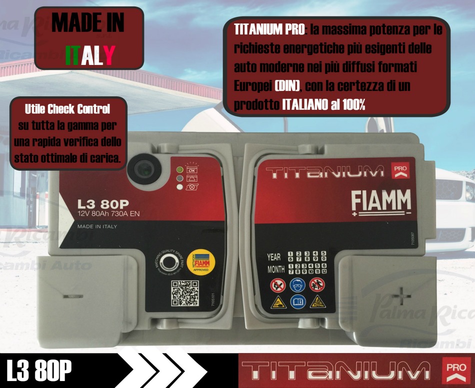Batterie Fiamm L380P 80Ah/730A FIAMM - Batterie - Démarrage - Éléctricité